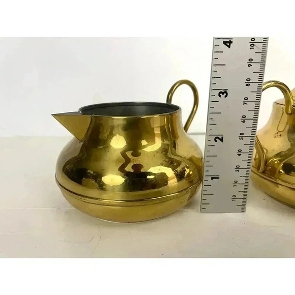 3 PC VTG Brass Pitcher Double Handles Lidded Spout Made in Holland MCM - Picture 13 of 16